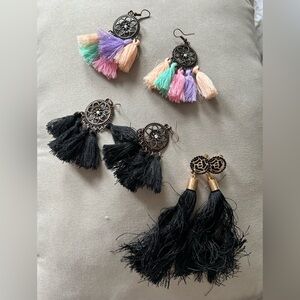 Bohemian Tassel Earrings Set - Black, Pink, Green, Purple
